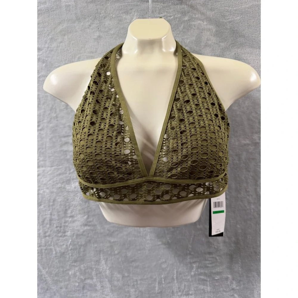 Carmen Marc Valvo Olive Green Crochet Halter Bikini Top C21962 Olive L $82 NWT